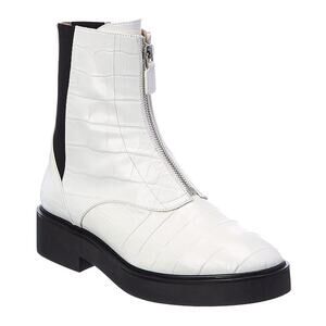 Stuart Weitzman 'Lodge' White Zip Croc-Embossed Leather Boot Size 7